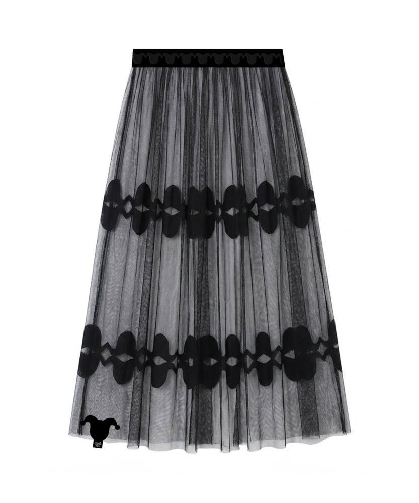 Airy Sheer Lace Long Skirt_ブラック