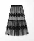 Airy Tiered Lace Long skirt_ブラック