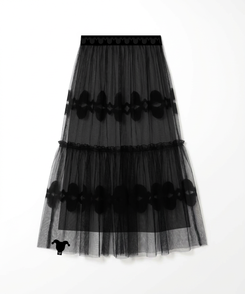 Airy Tiered Tulle Long Skirt_レッド