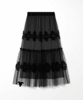 Airy Tiered Tulle Long Skirt_ ブラック