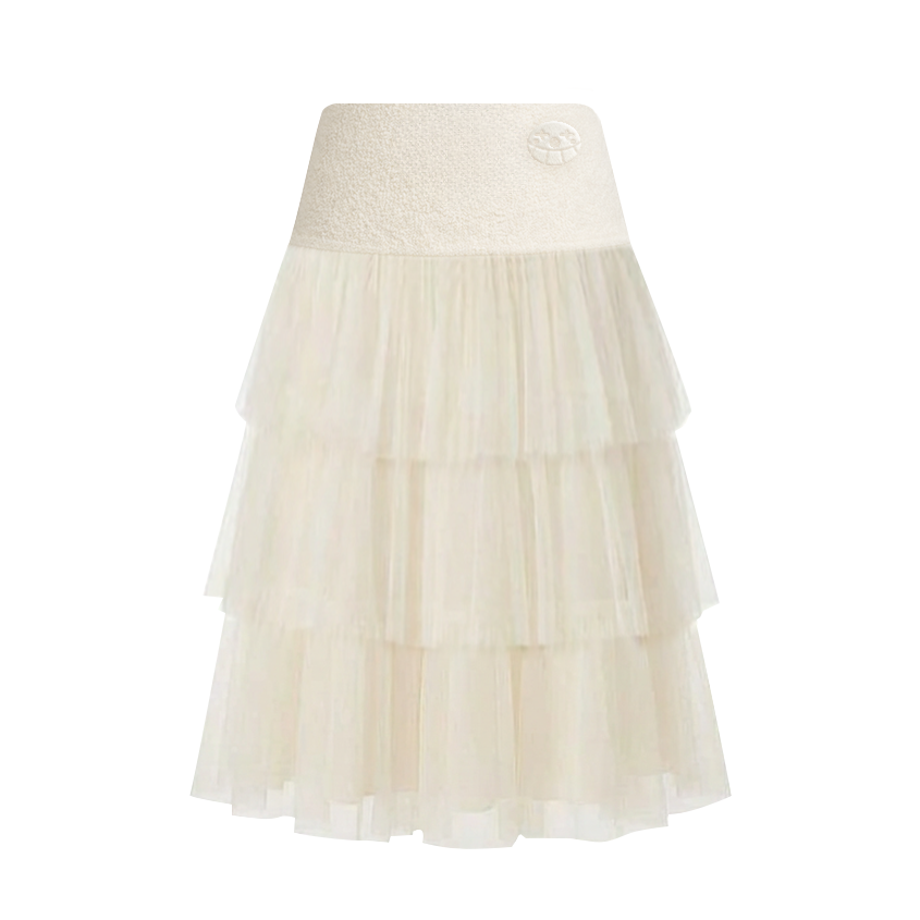 Terry Tiered Ruff Long Skirt_ホワイト