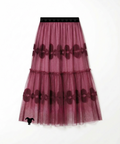 Airy Tiered Lace Long skirt_レッド