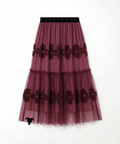 Airy Tiered Tulle Long Skirt_レッド